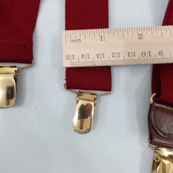 Suspender Mens Red Clip On X Back Adjustable Stretch Burgundy Wine WEST GERMANY - Picture 7 of 10